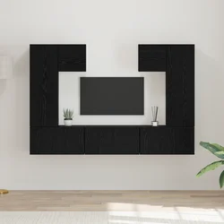 Set TV komoda Zidne 7 pcs Crni hrast Konstruirano drvo