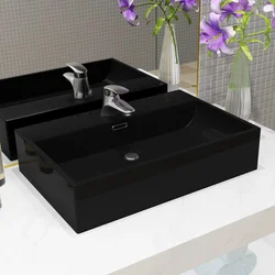 Umivaonik s otvorom za slavinu keramički crni 76 x 42,5 x 14,5 cm
