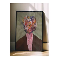 WallXpert uramljena slika 115194, apstraktni portret sa licem od šarenih poteza boje na zelenoj pozadini, 30 x 40 cm, crni ram