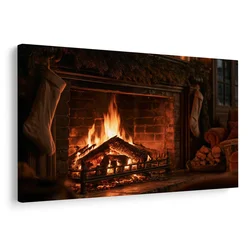 Slika prijeten božični kamin z ognjem - 150x100
