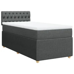Vidaxl Box spring postelja z vzmetnico temno siva 90x200 cm blago