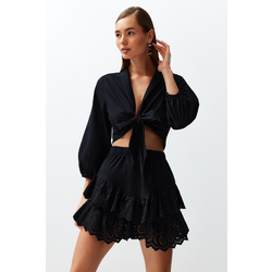 Trendyol Black Mini Woven Ruffled 100% Cotton Skirt