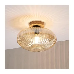 Plafonska svetiljka MILOU WOOD 1xE27/15W/230V hrast/dimljeno bež prečnik 29 cm