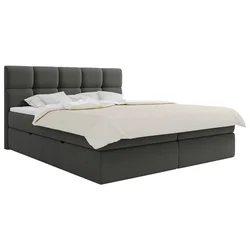 MID.YOU POSTELJA Z VZMETNICO 180 cm x 200 cm , les, tekstil, leseni material temno siva