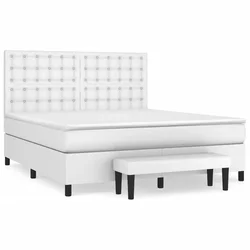 Vidaxl Box spring postelja z vzmetnico bel 160x200 cm umetno usnje