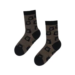 Sokisahtel Nogavice BEAR WOOL merino wool socks with bears temno rjava
