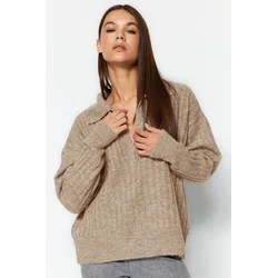 Trendyol Milla ženski duks Twoaw24Kz00678, taupe-braon