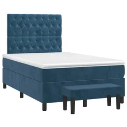 Vidaxl Box spring postelja z vzmetnico temno moder 120x190 cm žamet