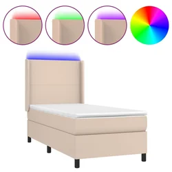 Vidaxl Box spring postelja z vzmetnico LED kapučino 90x200 cm