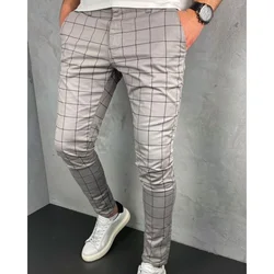 Muške slim fit sive karo pantalone