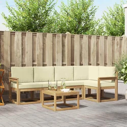 Set vanjskih sofa 6 pcs Bijela i krem Čvrsto drvo akacije