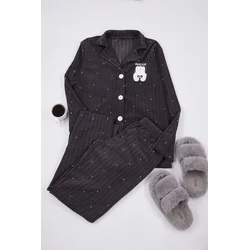 Trendyol Anthracite Polka Dot Animal Printed Polar Fleece Knitted Pajama Set