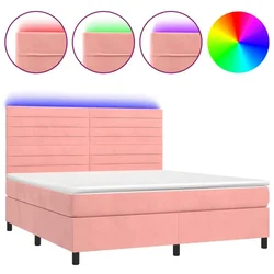 Vidaxl Box spring postelja z vzmetnico LED roza 160x200 cm žamet