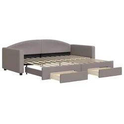 Vidaxl Izvlečna dnevna postelja s predali taupe 90x200 cm blago