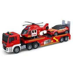 Vatrogasni kamion transporter sa helikopterom i automobilom