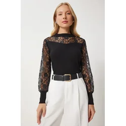 Happiness Istanbul crna čipkana rolka ženska bluza - En00624, crna / crna