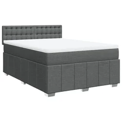 Vidaxl Box spring postelja z vzmetnico temno siva 160x200 cm blago