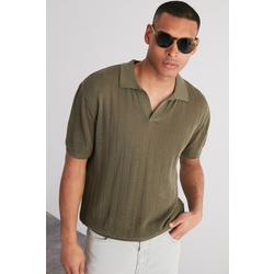 Trendyol Limited Edition Khaki Relaxed Cotton Short Sleeve Polo Neck Knit T-shirt