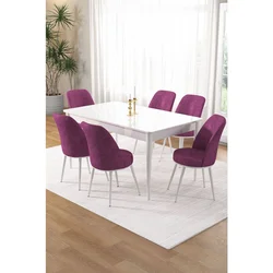 Hanah Home trpezarijski set Pir, sto i 6 stolica, bela ploča, ljubičasta tkanina Babyface