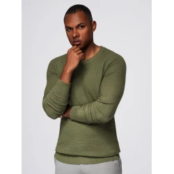 Ombre Structured mens sweater with round neckline - olive