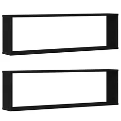 Zidne kockaste police 2 kom crni hrast 100x15x30 cm