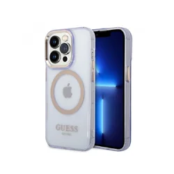 GUESS Gold Outline Translucent Maska za iPhone 14 Pro, MagSafe, Ljubičasta