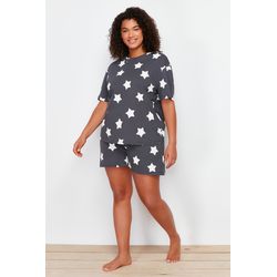 Trendyol Curve Anthracite Star Printed Knitted Pajamas Set