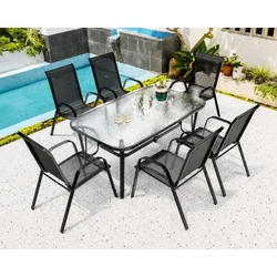 Garden sto sa 6 stolica set - kaljeno staklo