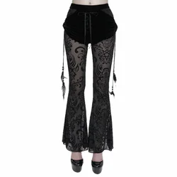 Ženske hlače DEVIL FASHION - Gothic Drawstring Mesh Splice Flared - EPT012