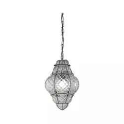 SIRU - Luster na lancu CLASSIC 1xE27/60W/230V prečnik 30 cm prozirno/crno venecijansko staklo
