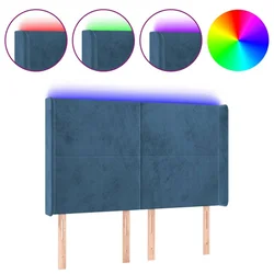 Vidaxl LED posteljno vzglavje temno modro 147x16x118/128 cm žamet