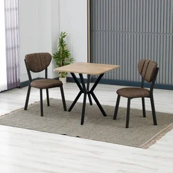 HANAH HOME Set Trpezarijski sto i 2 stolice Elma Brown Walnut