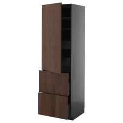 METOD/KNIVSHULT Visoka omara+plc/4prd/vrata/2 ličn, črno siva/Sinarp rjava, 60x60x200 cm