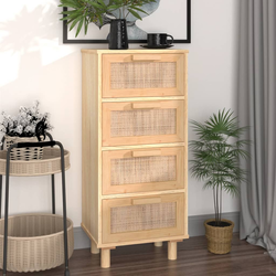 Komoda smeđa 40 x 30 x 90 cm masivna borovina i prirodni ratan