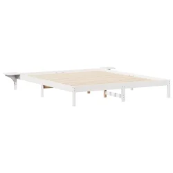 Vidaxl Posteljni okvir s stranskimi omaricami Bela 200 x 210 cm