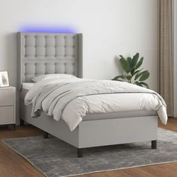shumee Box spring postelja z vzmetnico LED svetlo siva 90x190 cm blago