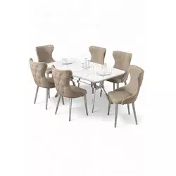 HANAH HOME Rasklopivi trpezarijski sto i stolice (7 delova) Esla White Marble Chrome Cappuccino