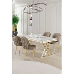 Hanah Home Set Trpezarijski sto i 4 stolice Rigel, Bež-beli