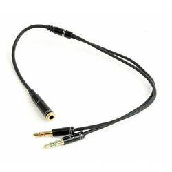 GEMBIRD CCA-418M 3.5mm Headphone Mic Audio Y Splitter Cable Female to 2x3.5mm Male adapter, Metal