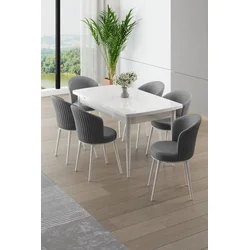 HANAH HOME Rasklopivi trpezarijski sto i stolice (7 delova) Asfel White Grey