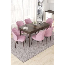 Hanah Home Set Trpezarijski sto i 6 stolica Nef, Roze-braon