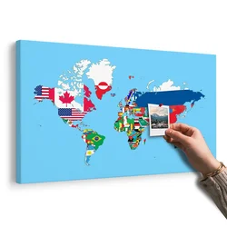 Slika na pluti zemljevid sveta z zastavami - 90x60 flags
