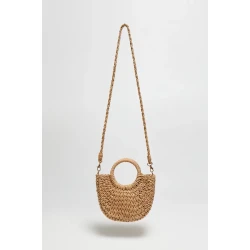 Marisse Beige Woven Bag With Round Handle