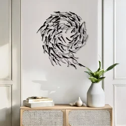 WallXpert metalni zidni ukras DCV-1008-MT, jato riba u spirali, 40 x 40 cm, crni