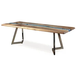 Casa Padrino luxury dining table brown/blue/silver 250 x 100 x H. 76 cm - Rectangular kitchen table with epoxy resin - Dining room furniture - Epoxy resin furniture - Luxury furniture