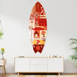 WallXpert dekorativna daska za surf od pleksiglasa Mvsf33L, šarena ilustracija sa simbolima Japana, 50 x 100 cm