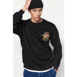 Trendyol Indigo Regular/Regular Fit Crest Embroidered Inner Fleece Cotton Sweatshirt
