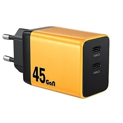 Wekome Brzi punjač WP-U33, 2 porta USB 2 x 3.1 Tip C, 45W, Žuti