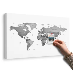 Slika na pluti zemljevid sveta v črnobeli barvi - 120x80 metallic