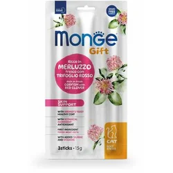 Monge Soft Sticks Skin Support Poslastica za mačke, Bakalar sa crvenom detelinom, 15g